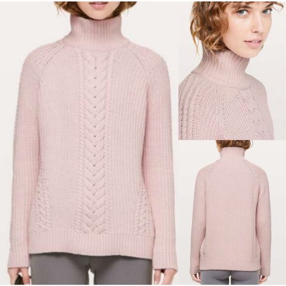 Lululemon Athletic Bring The Cozy Turtleneck Cable Knit Sweater Misty Pink - 10 - Picture 1 of 6